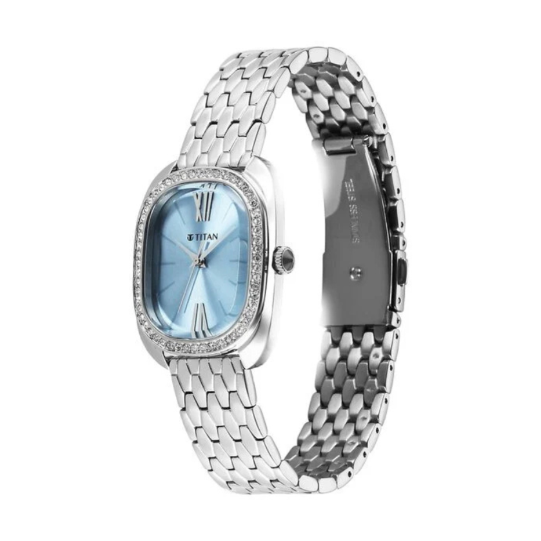 Titan 95317SM01 | Titan Glamour Quartz Analog Blue Dial Silver Stainless Steel Strap Watch For Women