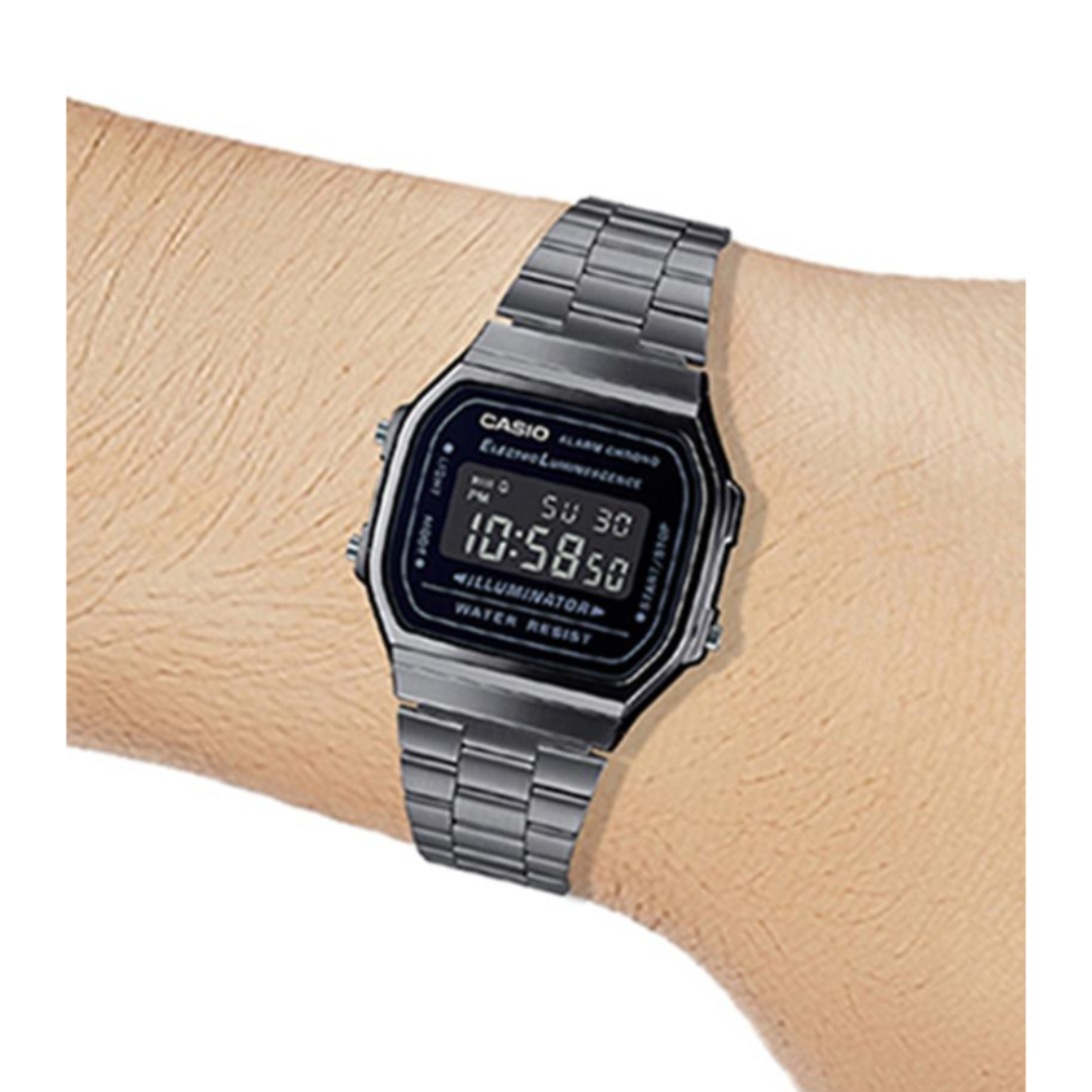 Casio A168WGG-1B D182 | Vintage Unisex Quartz Black Dial Digital Stainless Steel Watch