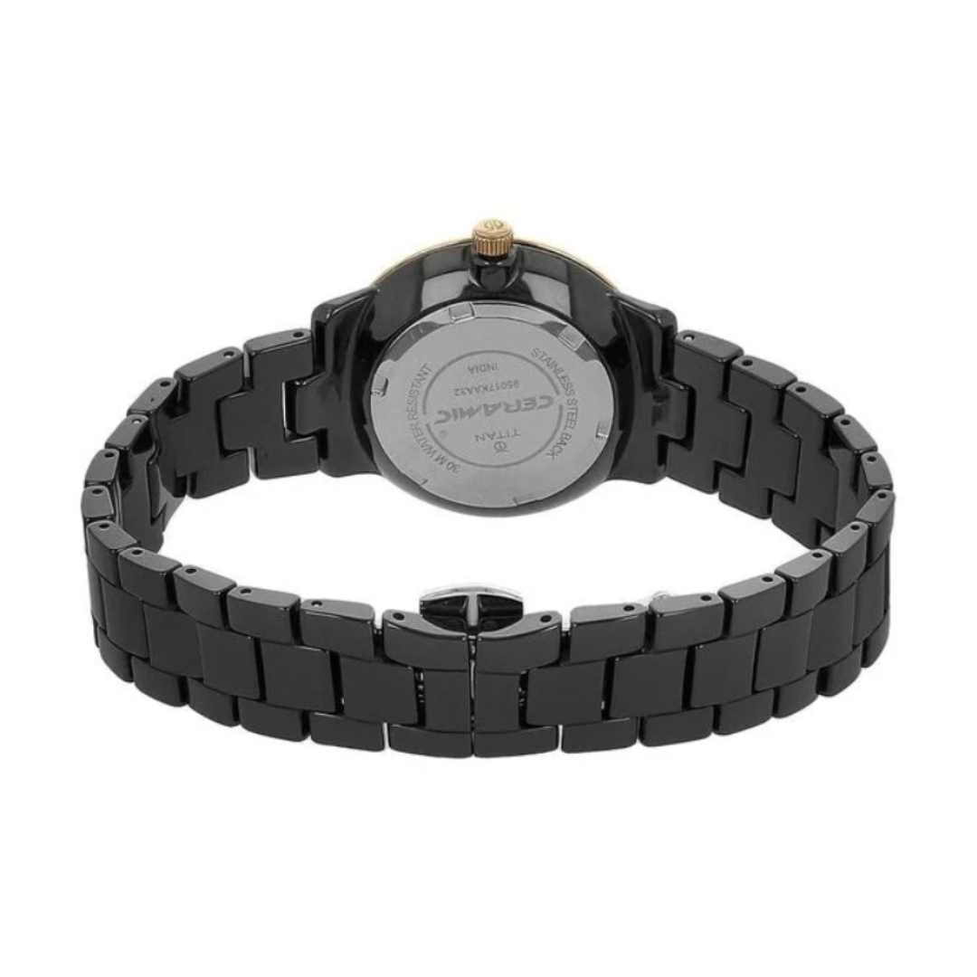 Titan 95017KC02J | Titan Quartz Analog Black Dial Ceramic Strap Watch for Women.