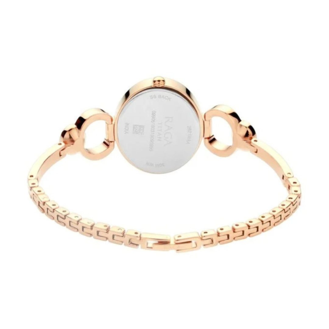 Titan 2621WM01 | Titan Raga Viva Rose Gold Dial Analog with Day and Date Metal Strap Watch for Women