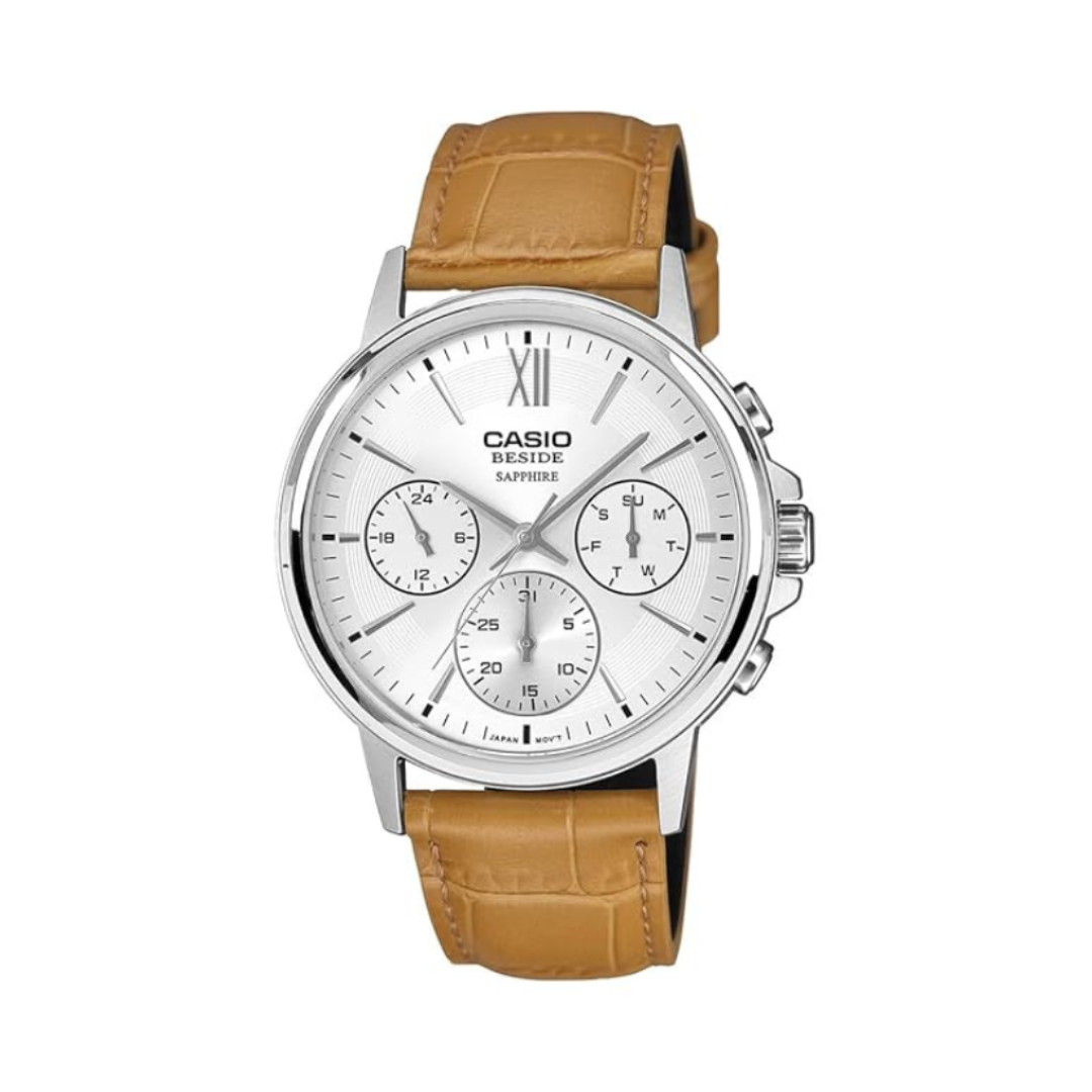 Casio BMS-300L-5AVDF A2545 | Men Quartz Cream Dial Analog Leather Watch