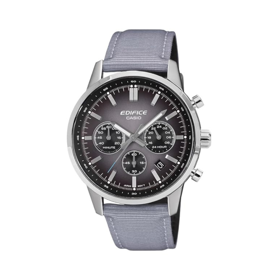 Casio ED694 | Edifice Men Quartz Grey Dial Chronograph Leather Watch EFR-575C-8A.