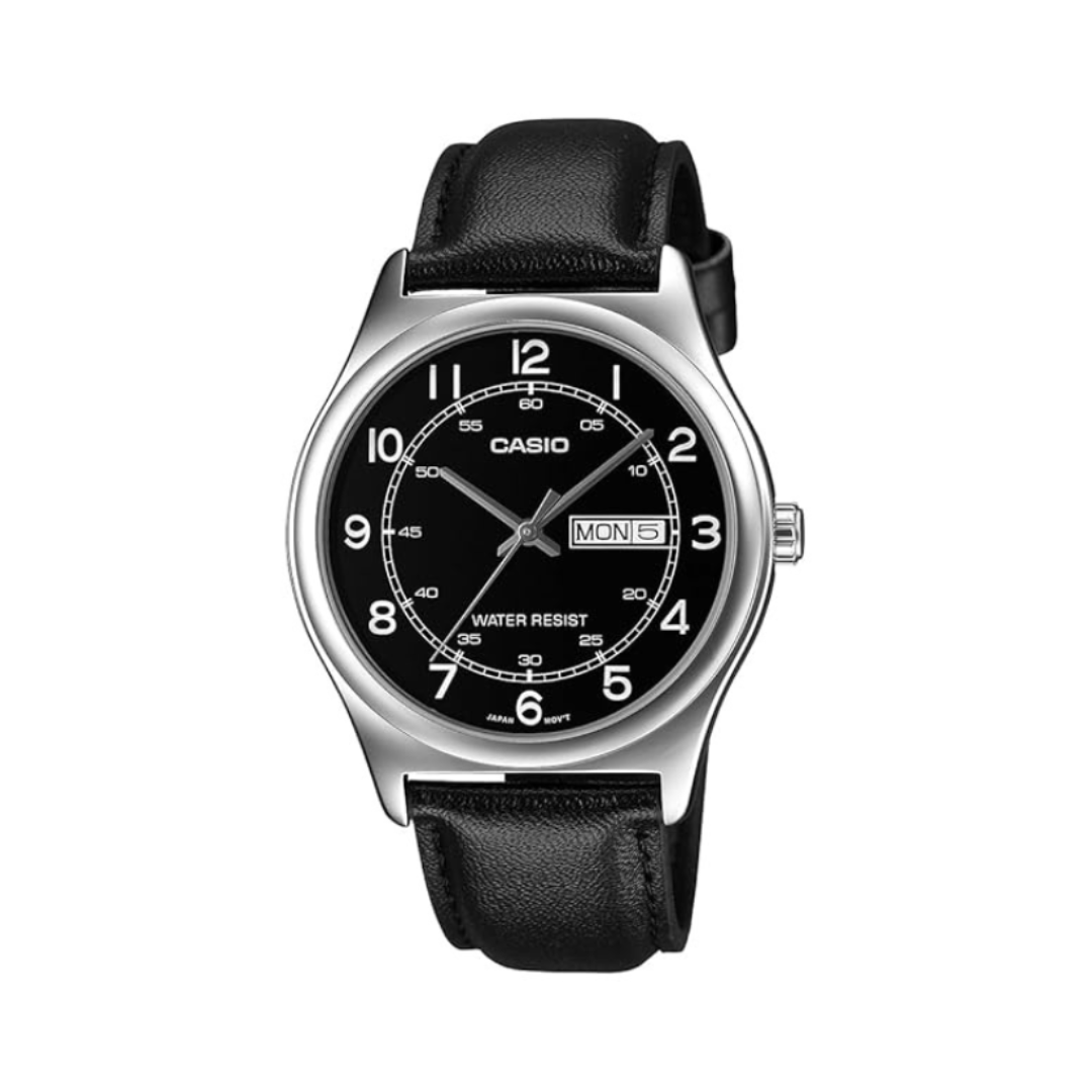 Casio MTP-V006L-1B2UDF A2317 | Enticer Men Quartz Black Dial Analog Leather Watch
