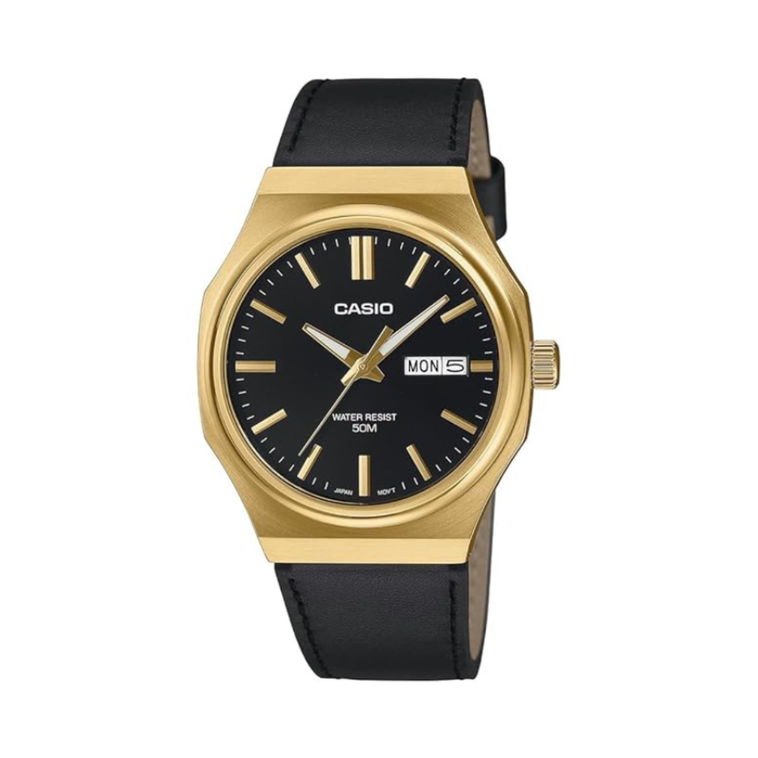 Casio MTP-E735GL-1AVDF A2420 | Enticer Men Quartz Black Dial Analog Leather Watch