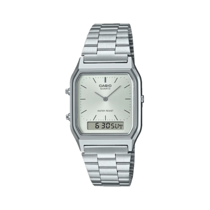 Casio AQ-230A-7AMQY AD290 | Vintage Unisex Quartz White Dial Analog-Digital Stainless Steel Watch