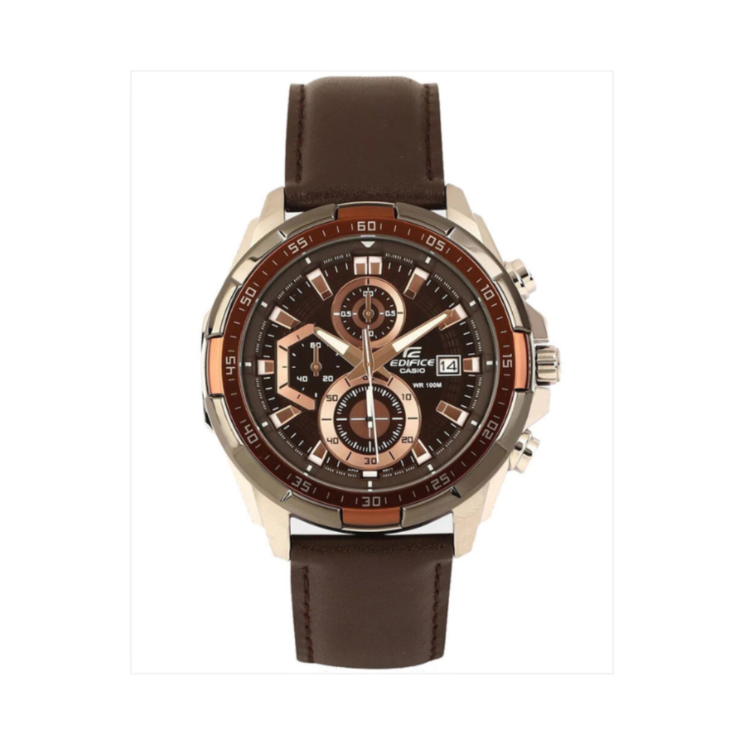 Casio EFR-539L-5AV EX194 | Edifice Men Quartz Brown Dial Chronograph Leather Watch
