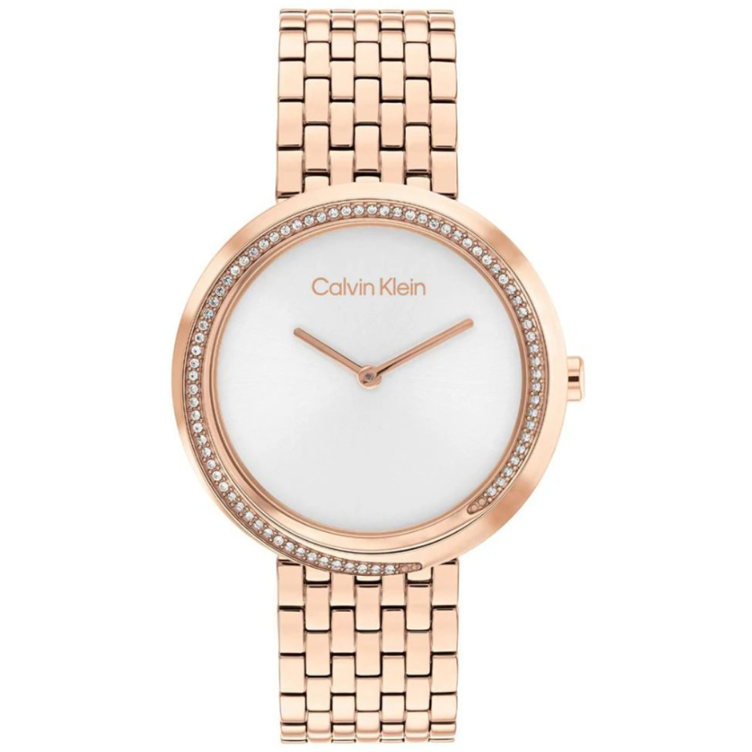 Calvin Kelin 25100038 | Twisted Bezel Women Quartz Silver Dial Analog Stainless Steel Watch