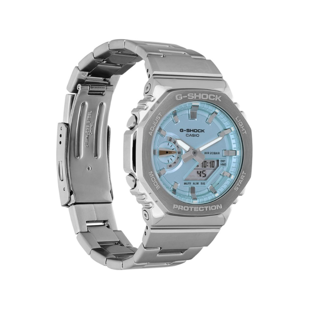 Casio GM-2110D-2ADR G1613 | G-Shock Men Quartz Blue Dial Analog-Digital Stainless Steel Watch