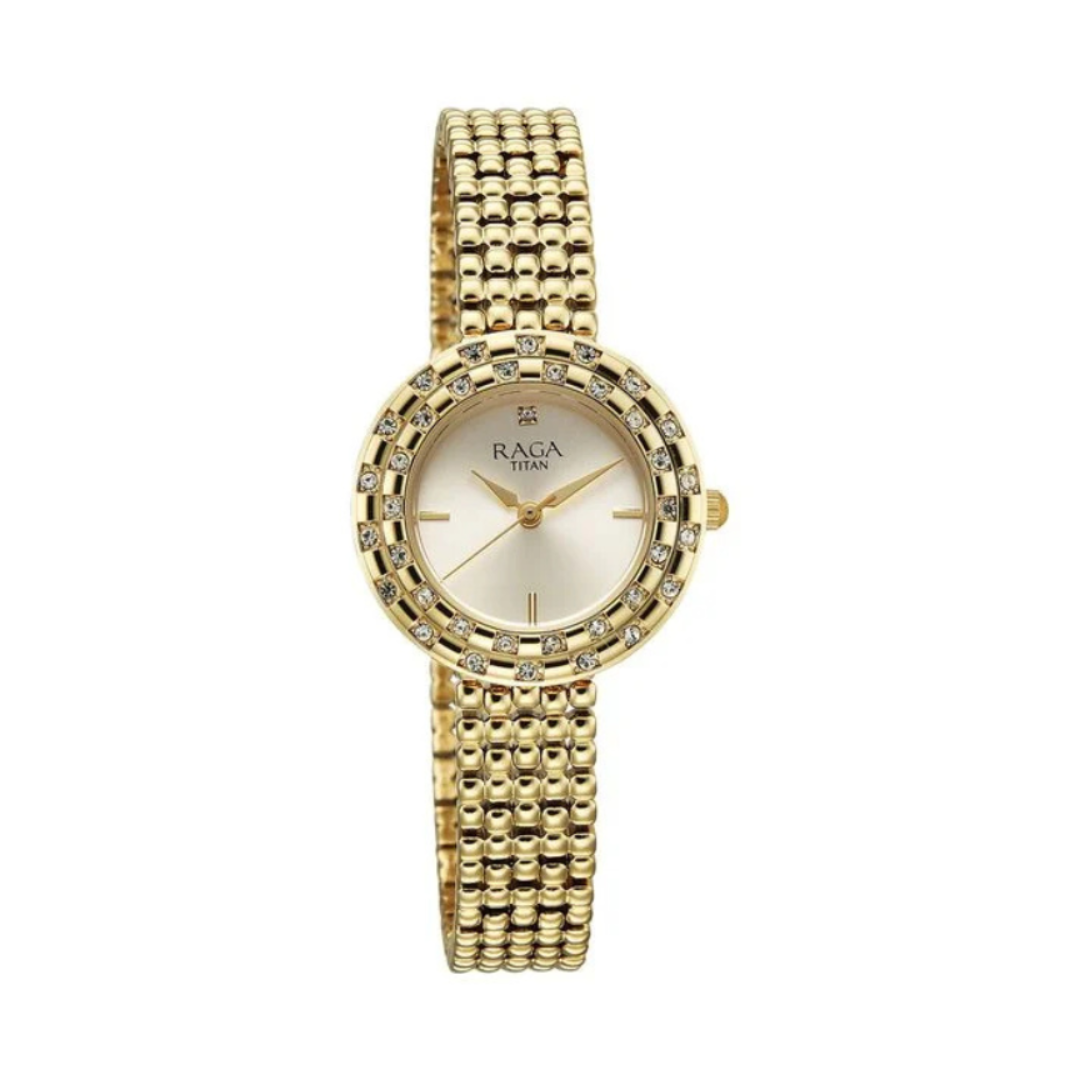 Titan 95350YM01 | Titan Raga Showstopper Quartz Analog Champagne Dial Metal Strap Watch For Women