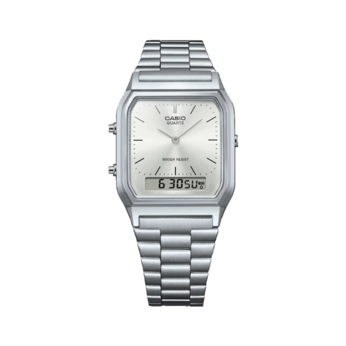 Casio AQ-230A-7AMQY AD290 | Vintage Unisex Quartz White Dial Analog-Digital Stainless Steel Watch
