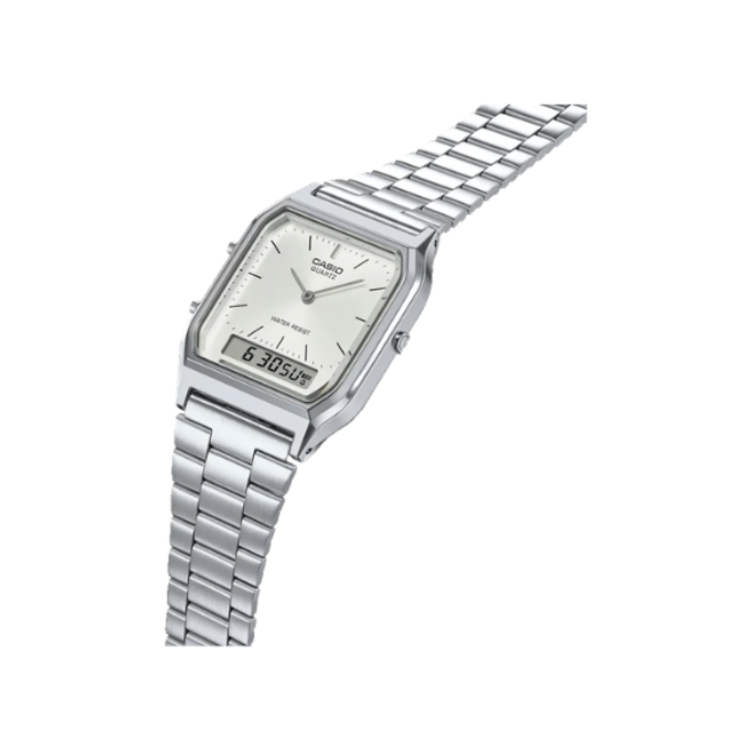 Casio AQ-230A-7AMQY AD290 | Vintage Unisex Quartz White Dial Analog-Digital Stainless Steel Watch