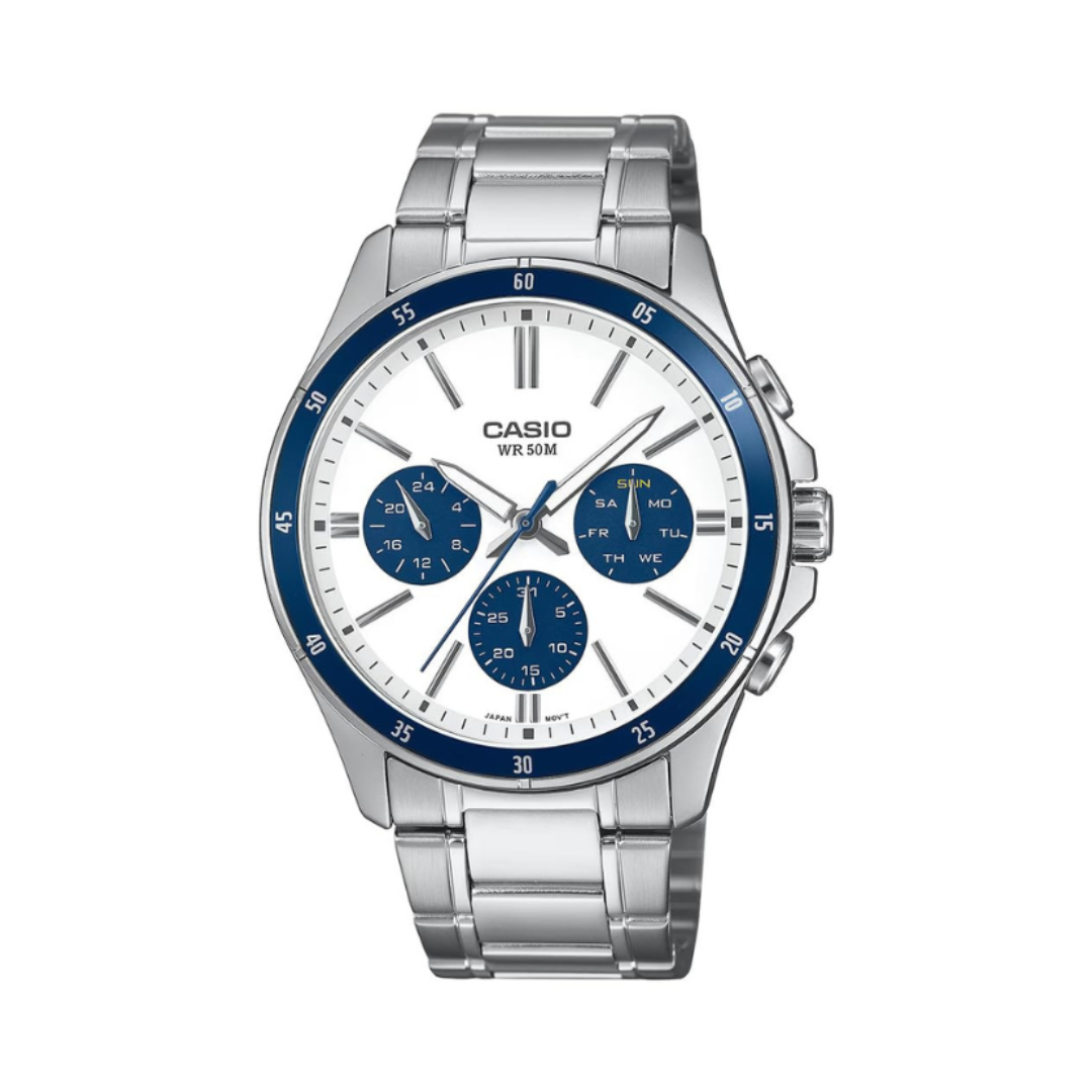Casio MTP-1374D-7A2VDF A2348 | Enticer Men Quartz Blue Dial Multi-Function Stainless Steel Watch