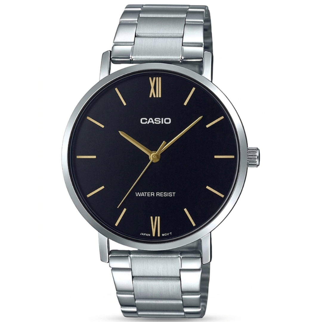 Casio MTP-VT01D-18UDF A1612 | Enticer Men Quartz Black Dial Analog Stainless Steel Watch