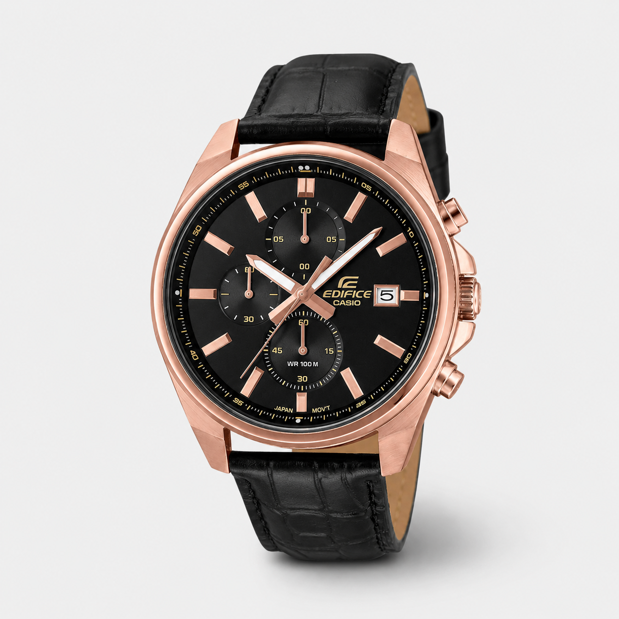 Edifice Men Quartz Black Dial Analog Leather Watch ED665