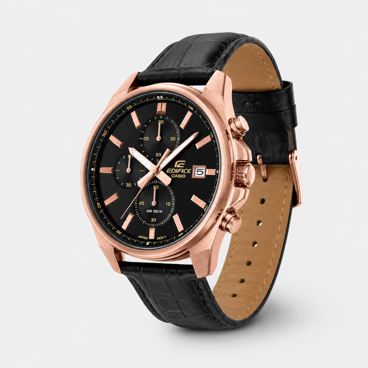 Edifice Men Quartz Black Dial Analog Leather Watch ED665