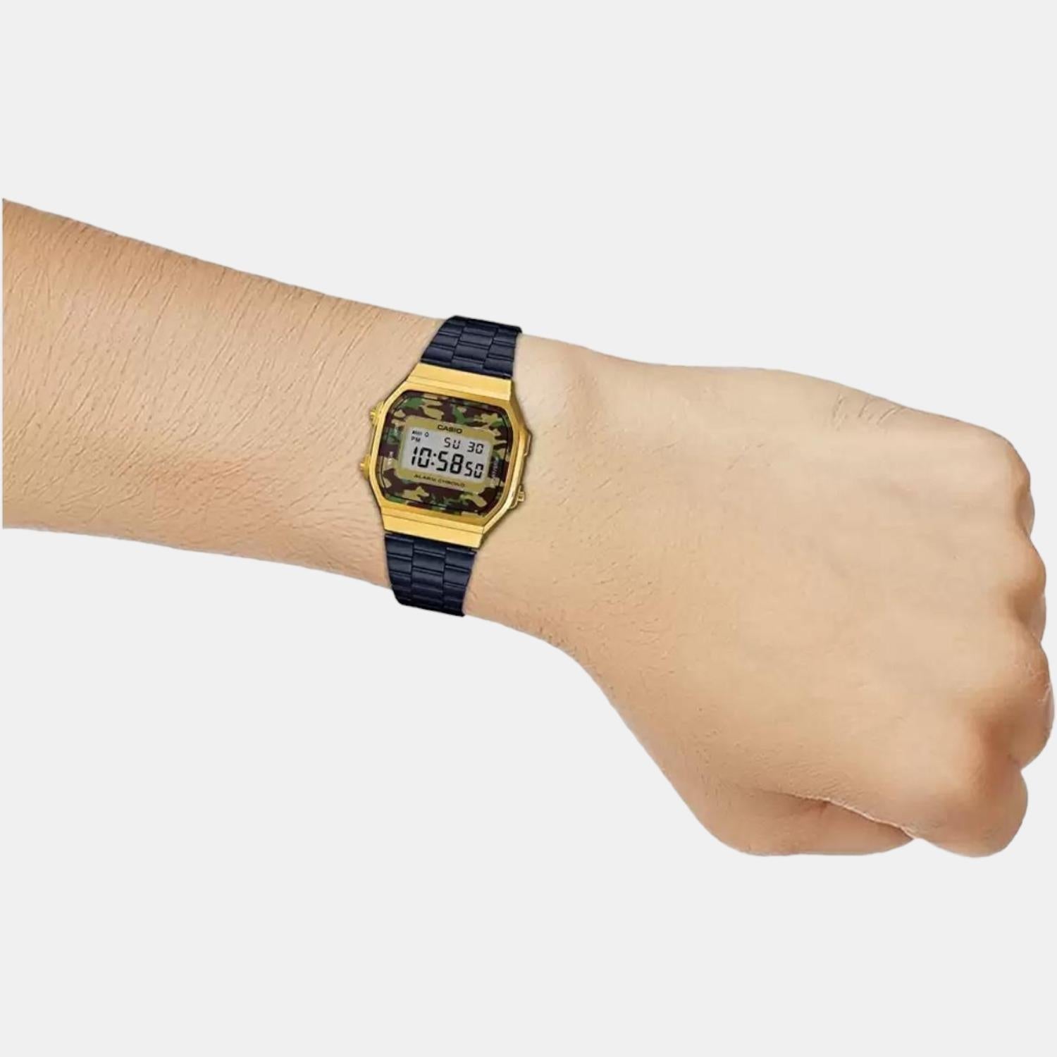Vintage Men Quartz Black Dial Digital Stainless Steel Watch D148