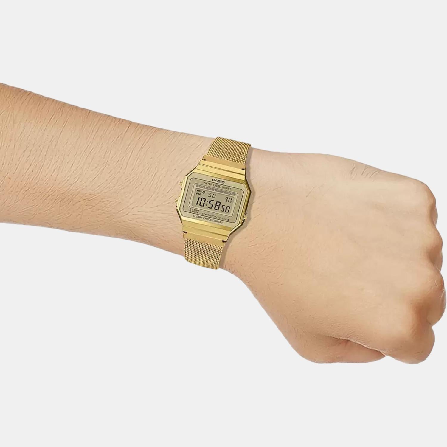 Vintage Unisex Quartz Gold Dial Digital Mesh Watch D171