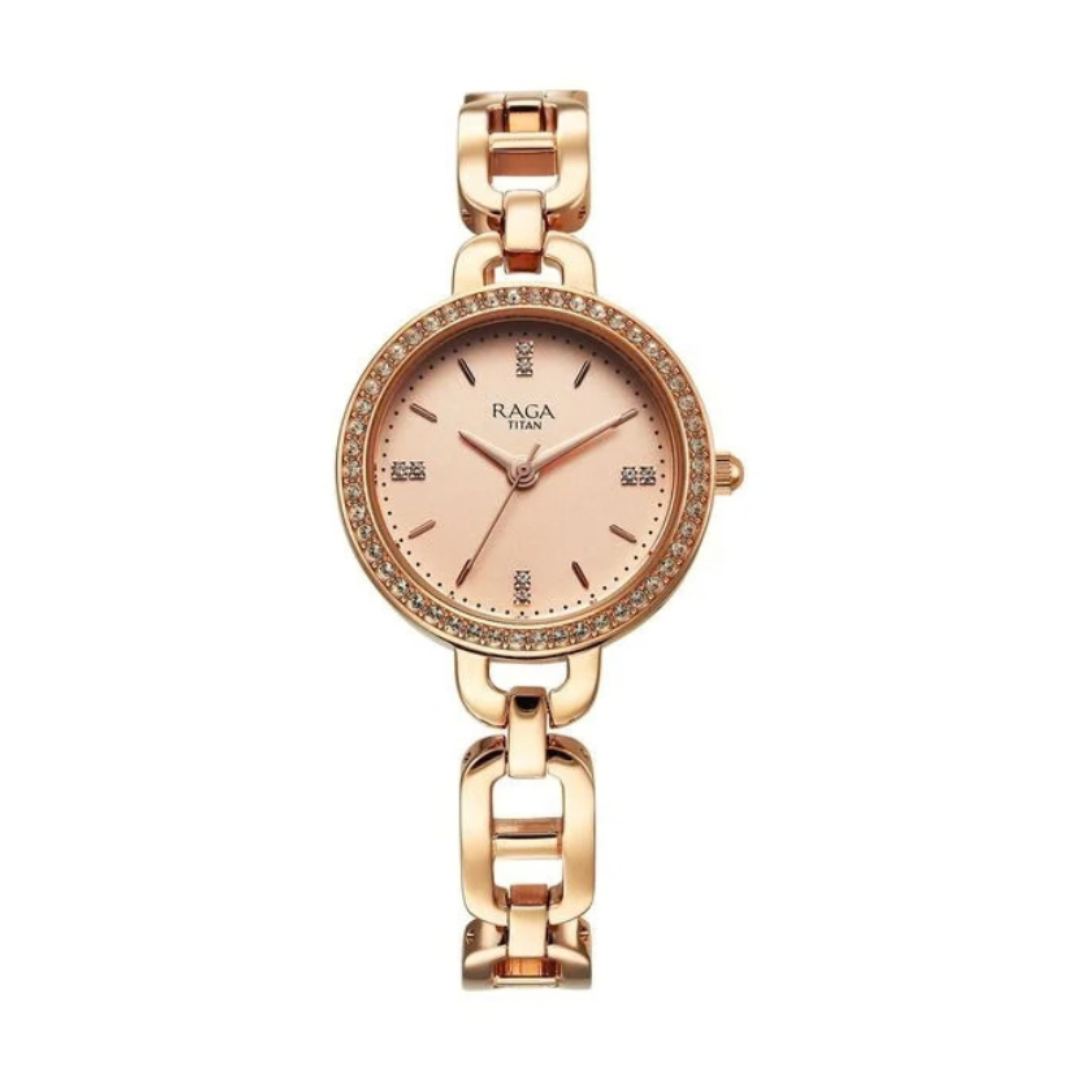 Titan 95305WM01 | Titan Raga Showstopper Quartz Analog Rose Gold Dial Metal Strap Watch For Women