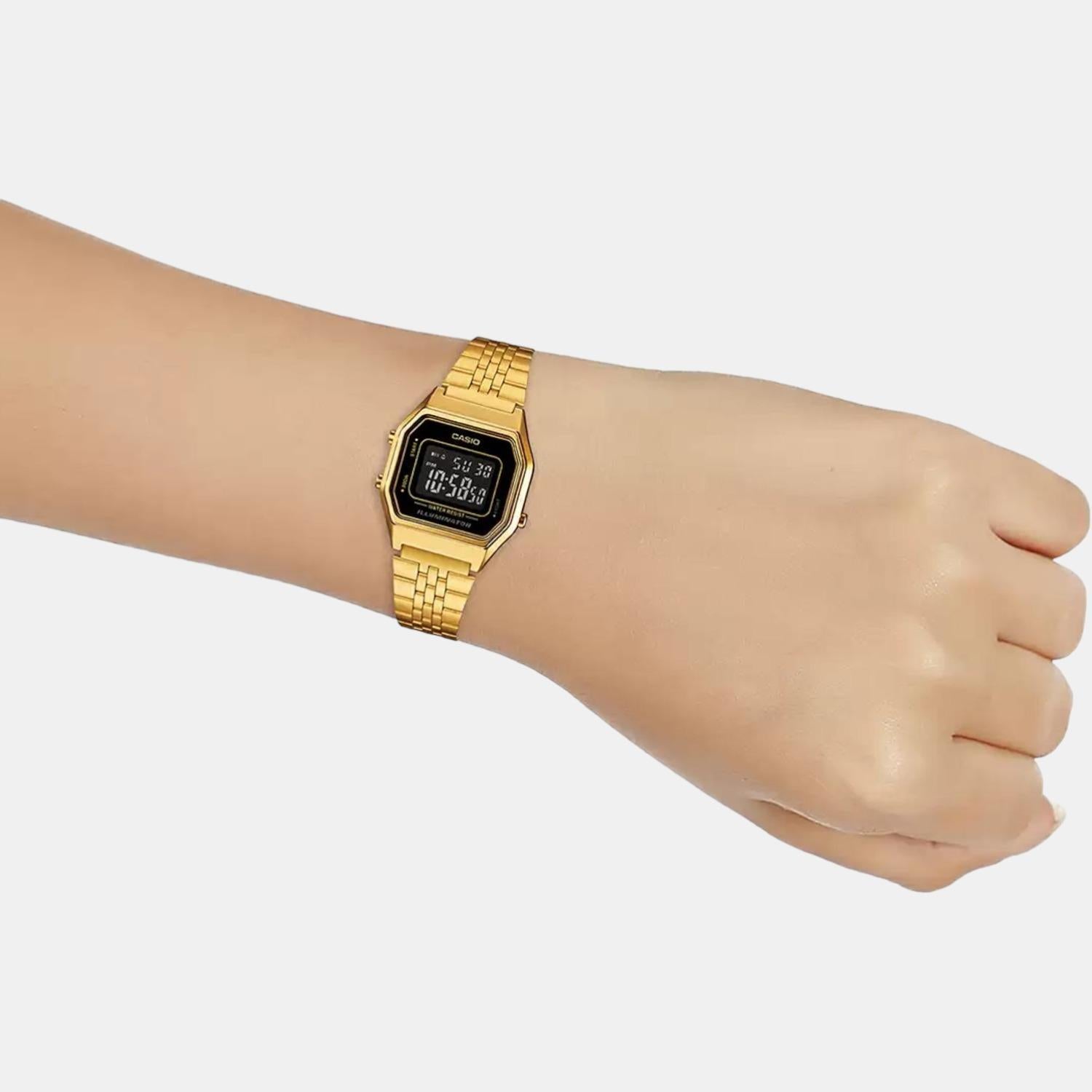 Vintage Women Quartz Black Dial Digital Stainless Steel Watch D205