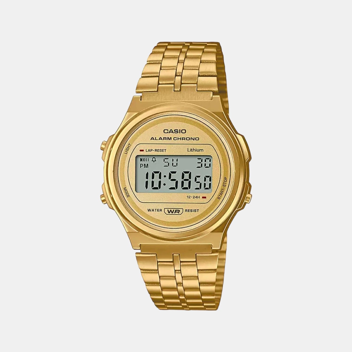Vintage Unisex Quartz Gold Dial Digital Stainless Steel Watch D224