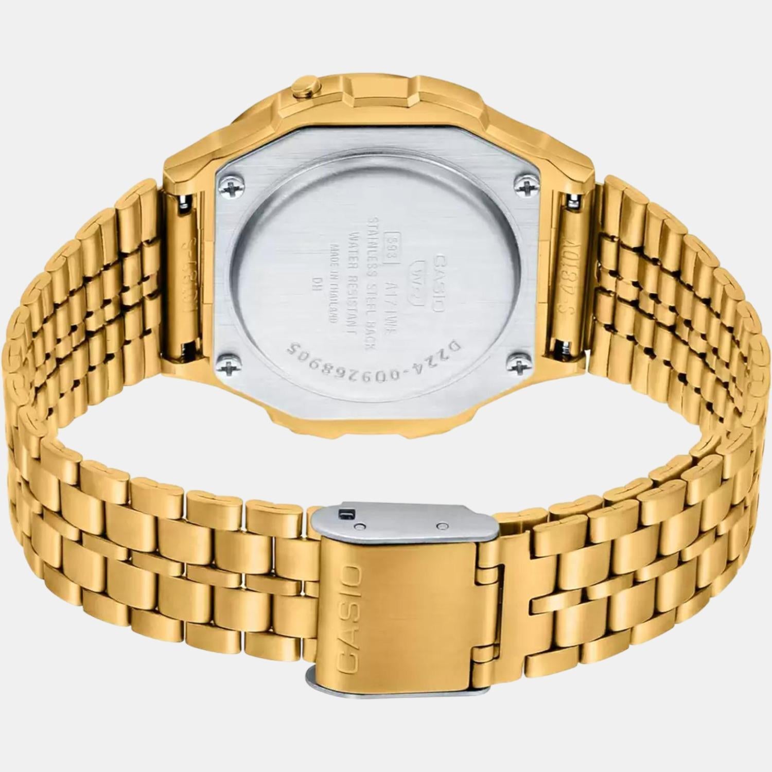 Vintage Unisex Quartz Gold Dial Digital Stainless Steel Watch D224
