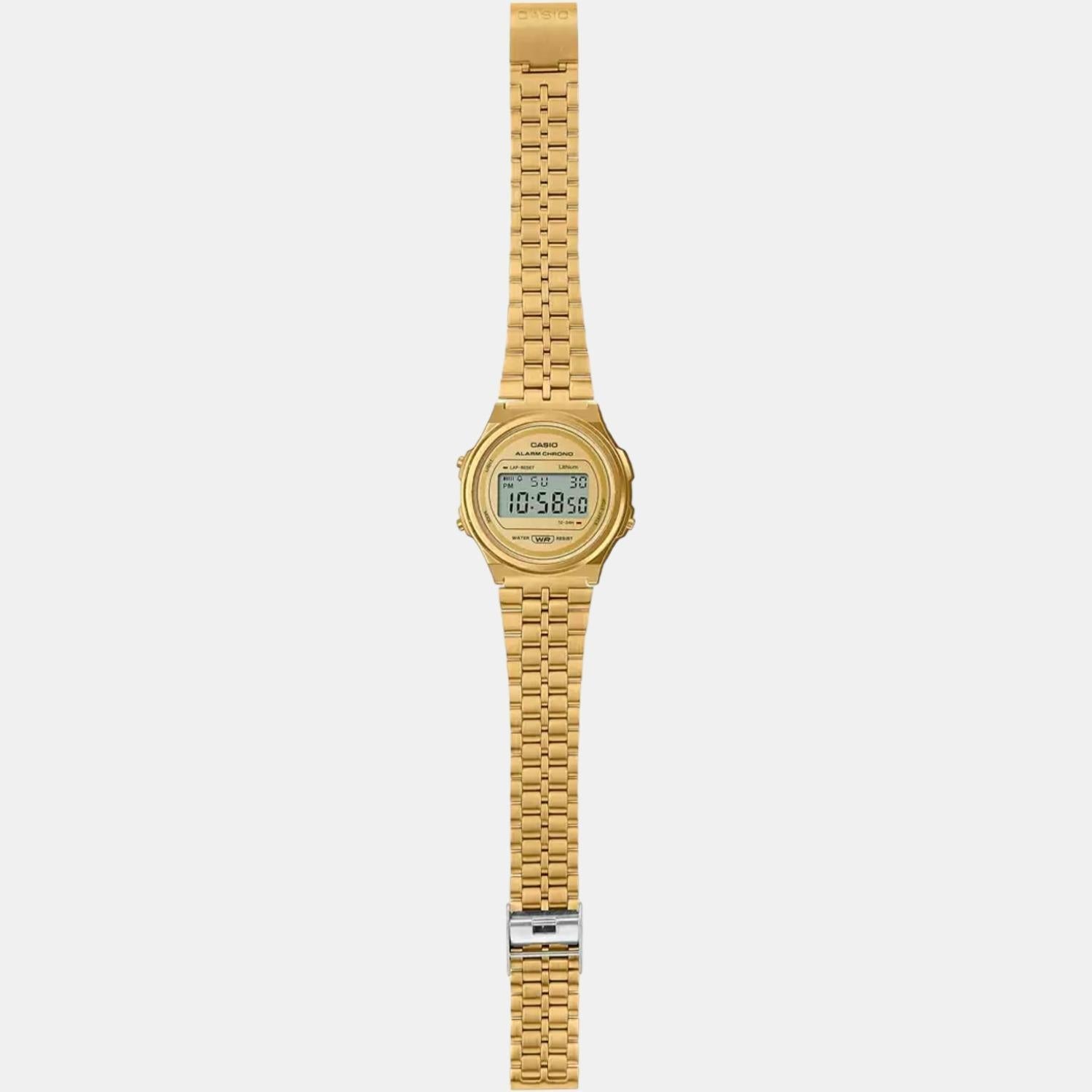 Vintage Unisex Quartz Gold Dial Digital Stainless Steel Watch D224
