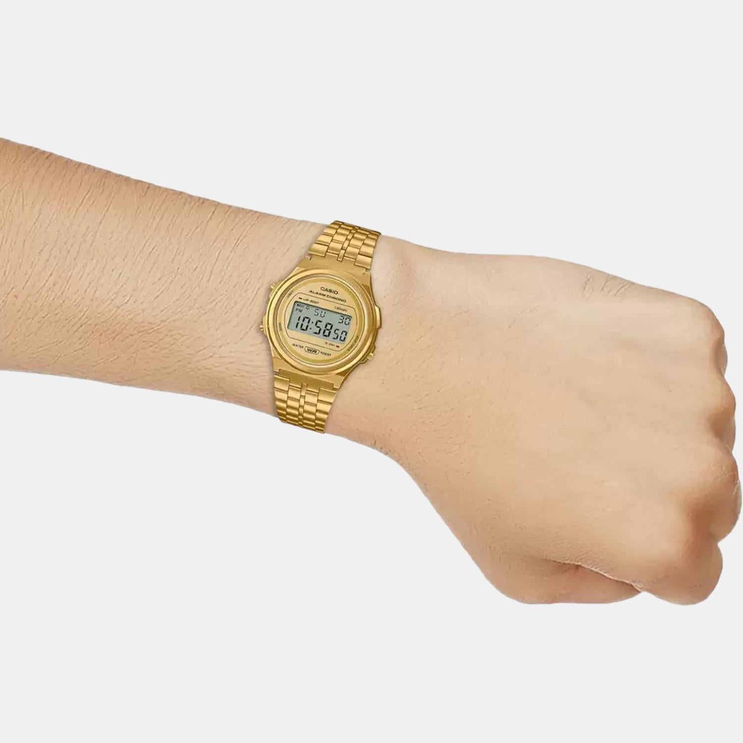 Vintage Unisex Quartz Gold Dial Digital Stainless Steel Watch D224