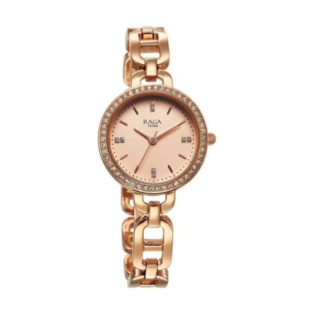 Titan 95305WM01 | Titan Raga Showstopper Quartz Analog Rose Gold Dial Metal Strap Watch For Women