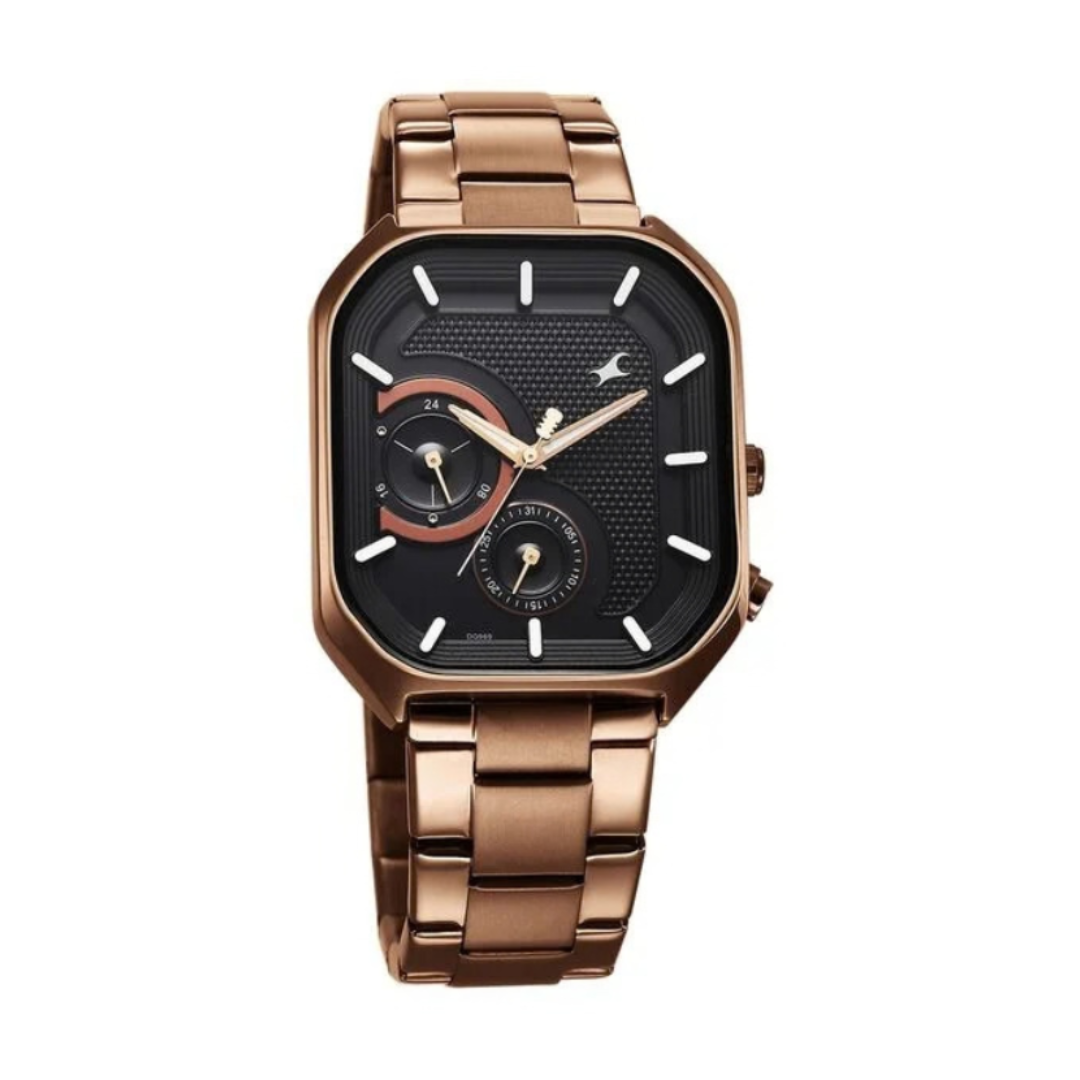 Fastrack 3321QM02 | Fastrack Groove Multifunction Black Dial Metal Strap Guy's Watch with Lume indices