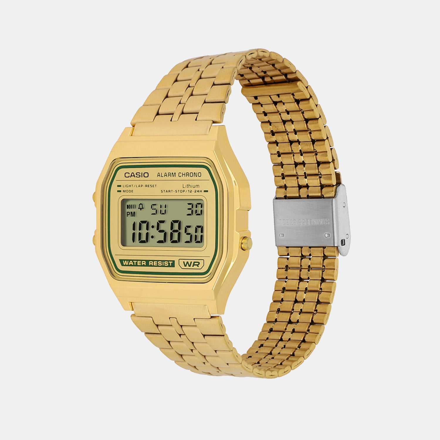 Vintage Unisex Quartz Gold Dial Digital Stainless Steel Watch D377