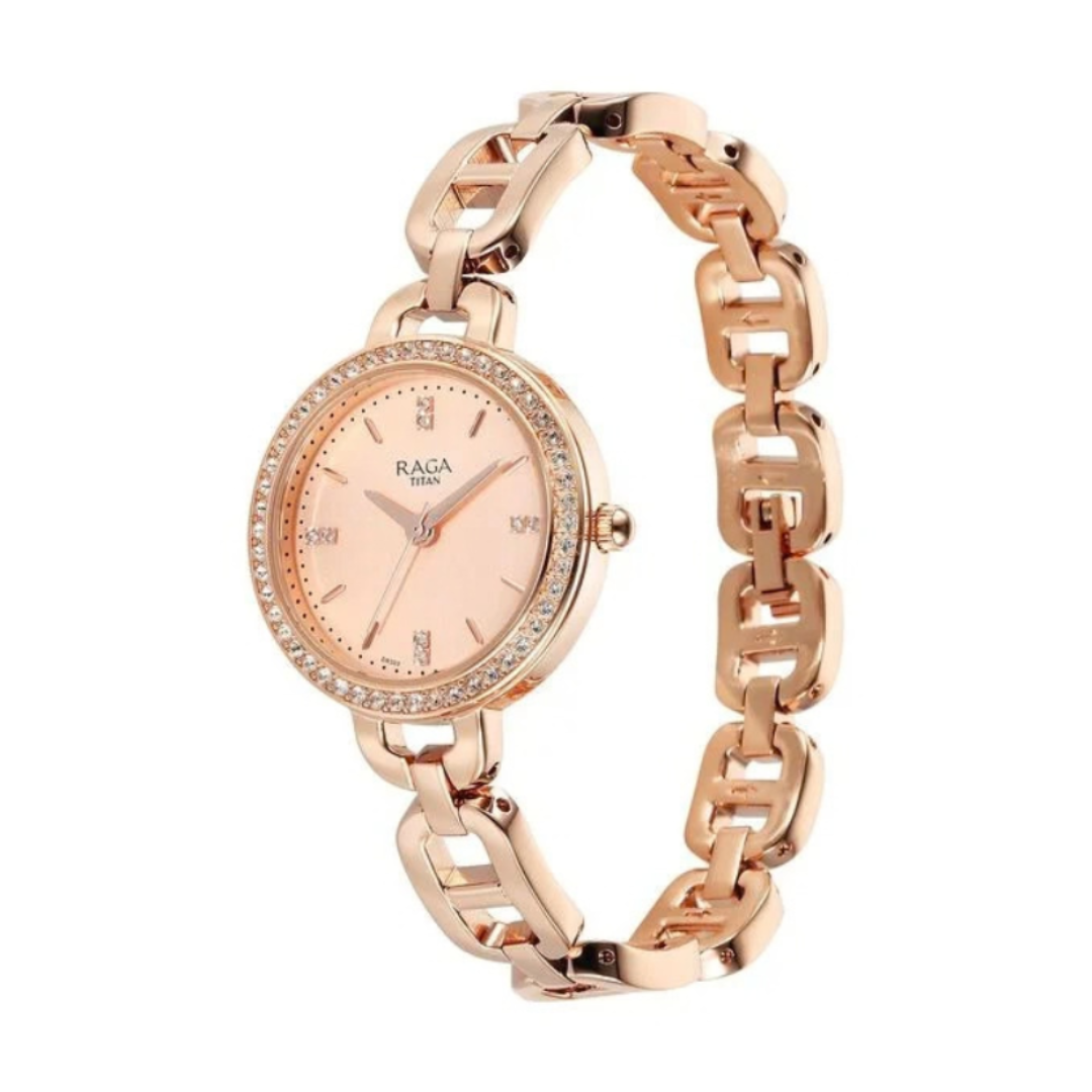 Titan 95305WM01 | Titan Raga Showstopper Quartz Analog Rose Gold Dial Metal Strap Watch For Women