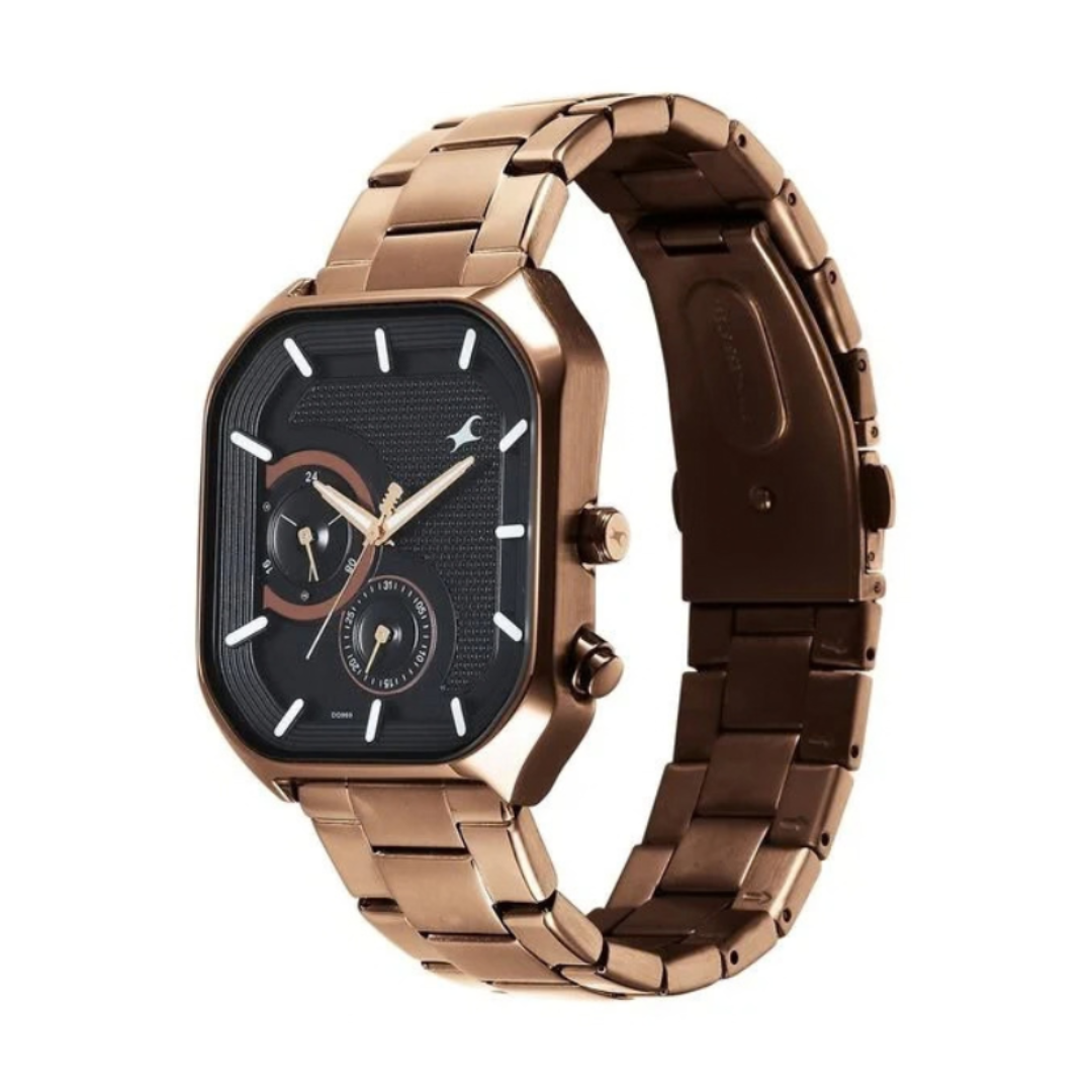 Fastrack 3321QM02 | Fastrack Groove Multifunction Black Dial Metal Strap Guy's Watch with Lume indices