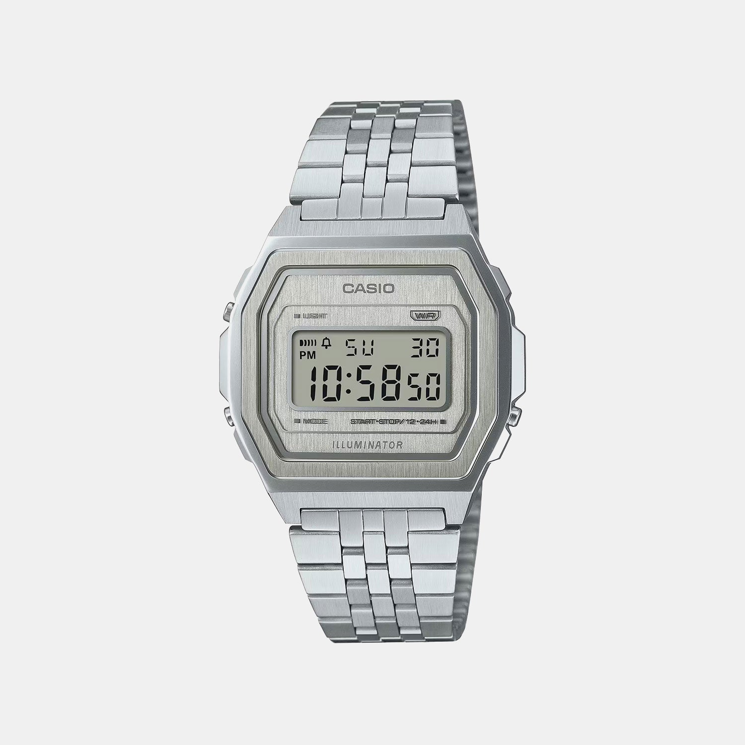 Vintage Unisex Quartz Silver Dial Digital Stainless Steel Watch D400 A1000A-7DF