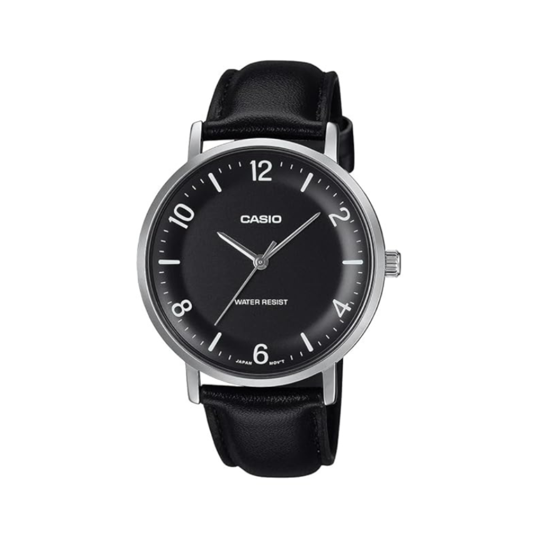 Casio MTP-VT03L-1BDF A2408 | Enticer Men Quartz Black Dial Analog Leather Watch