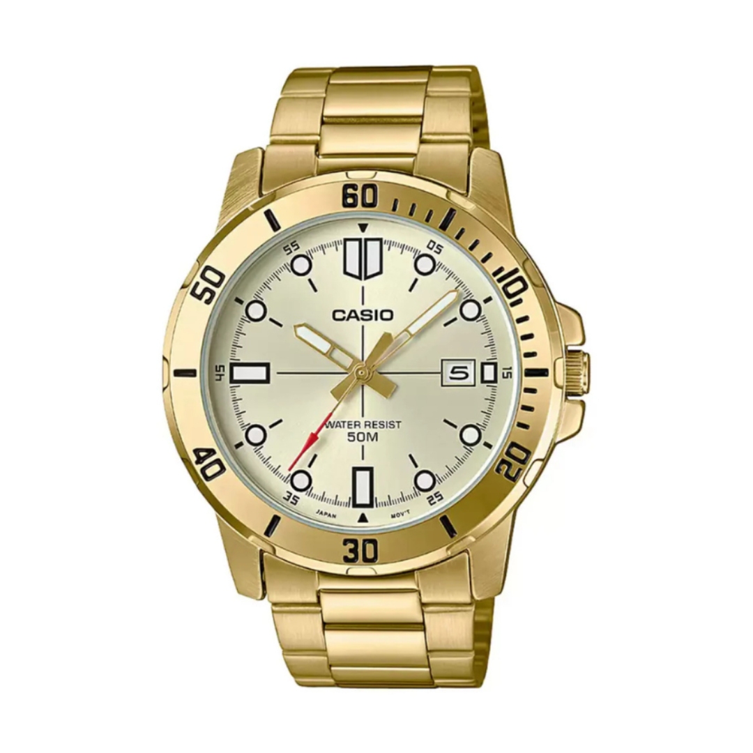 Casio MTP-VD01G-9EVUDF A1368 | Enticer Men Quartz Gold Dial Analog Stainless Steel Watch