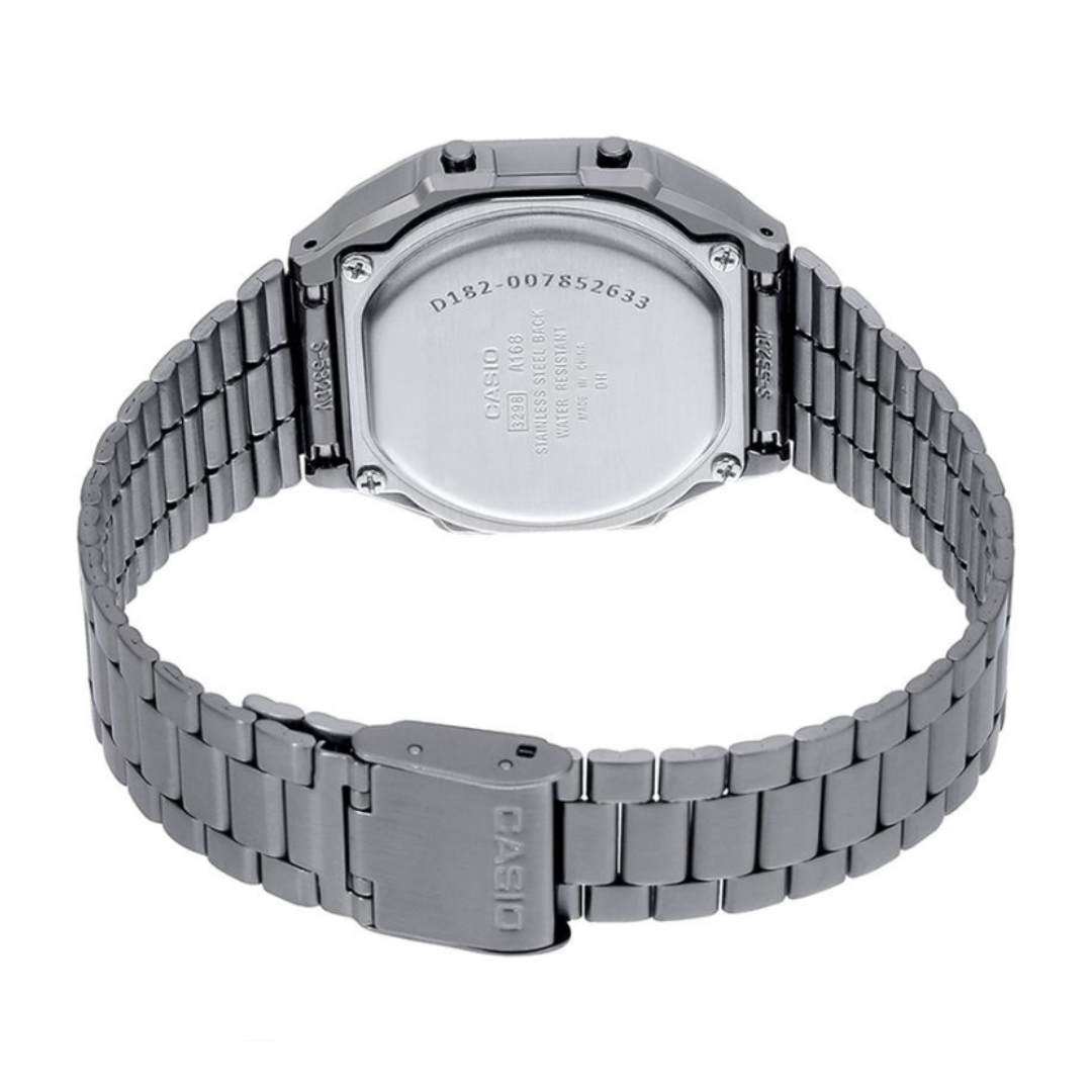 Casio A168WGG-1B D182 | Vintage Unisex Quartz Black Dial Digital Stainless Steel Watch