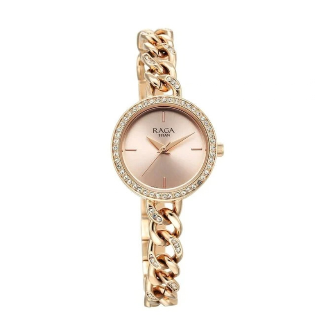 Titan 95288WM01 | Titan Raga Showstopper Quartz Analog Rose Gold Round Dial Rose Gold Metal Strap Watch For Women