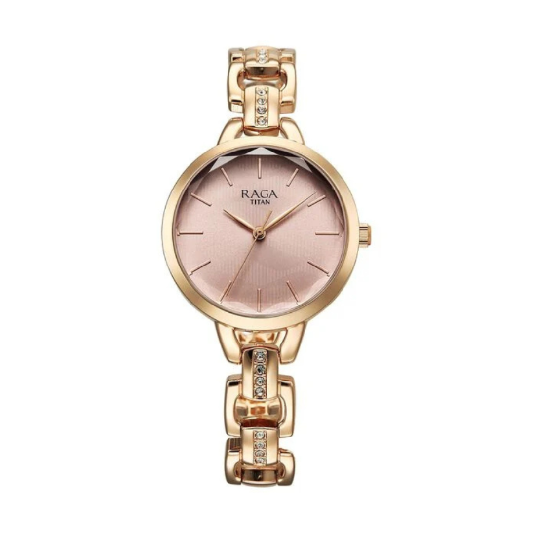 Titan 95352WM01 | Titan Raga Showstopper Quartz Analog Rose Gold Dial Metal Strap Watch For Women