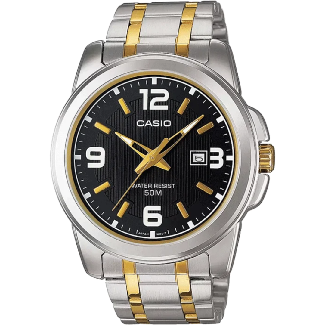 Casio MTP-1314SG-1AVDF A777 | Enticer Men Quartz Black Dial Analog Stainless Steel Watch