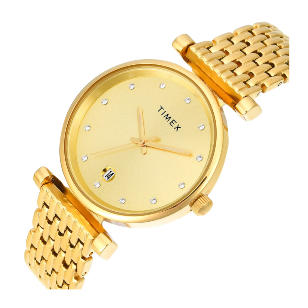 Timex TWEL21600 | Timex Trendline Round 33mm Champagne Dial Analog Women Watch