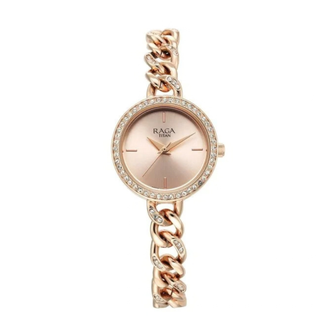 Titan 95288WM01 | Titan Raga Showstopper Quartz Analog Rose Gold Round Dial Rose Gold Metal Strap Watch For Women