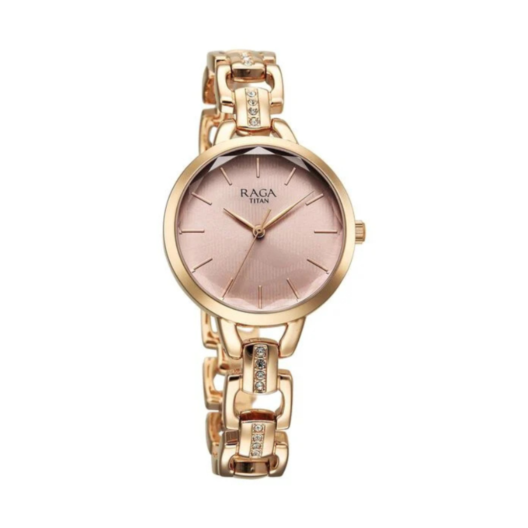 Titan 95352WM01 | Titan Raga Showstopper Quartz Analog Rose Gold Dial Metal Strap Watch For Women