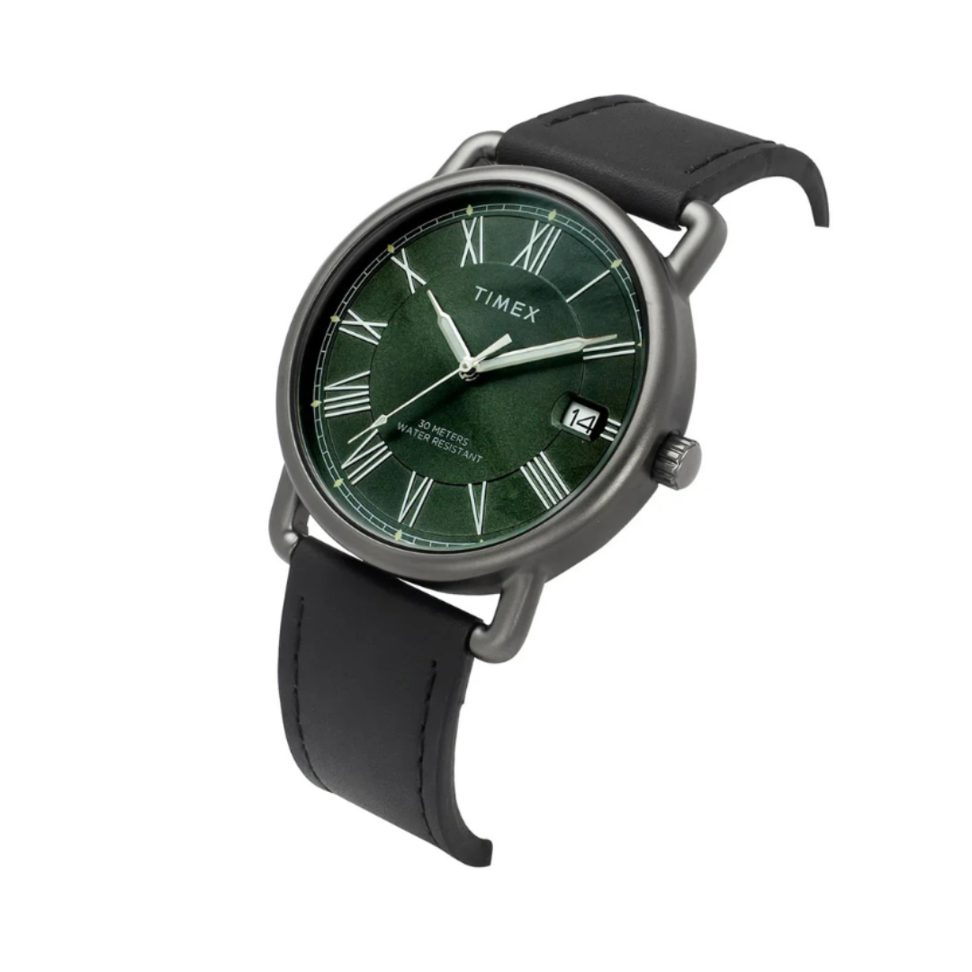 Timex TWEG25602 | Trendline Men Quartz Green Dial Analog Leather Watch.