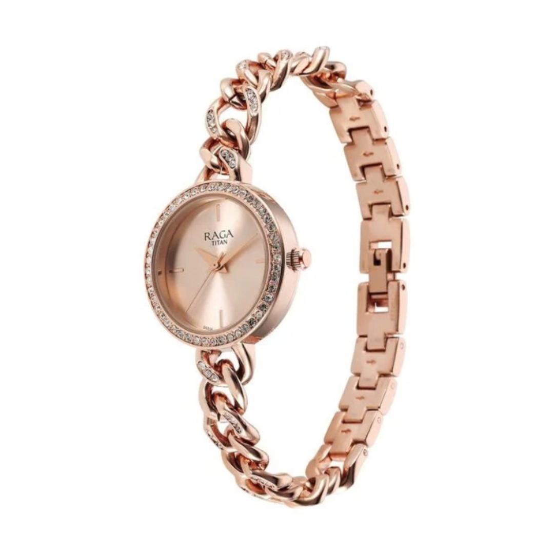 Titan 95288WM01 | Titan Raga Showstopper Quartz Analog Rose Gold Round Dial Rose Gold Metal Strap Watch For Women