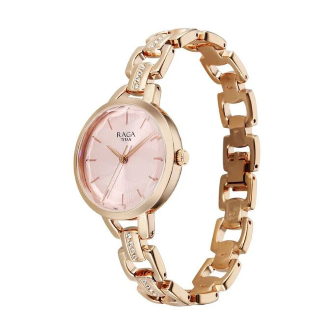 Titan 95352WM01 | Titan Raga Showstopper Quartz Analog Rose Gold Dial Metal Strap Watch For Women