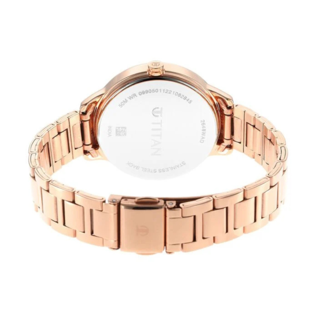 Titan 2648WM02 | Titan Purple Glam It Up Quartz Analog Multicoloured Dial Rose Gold Stainless Steel Strap Watch For Women
