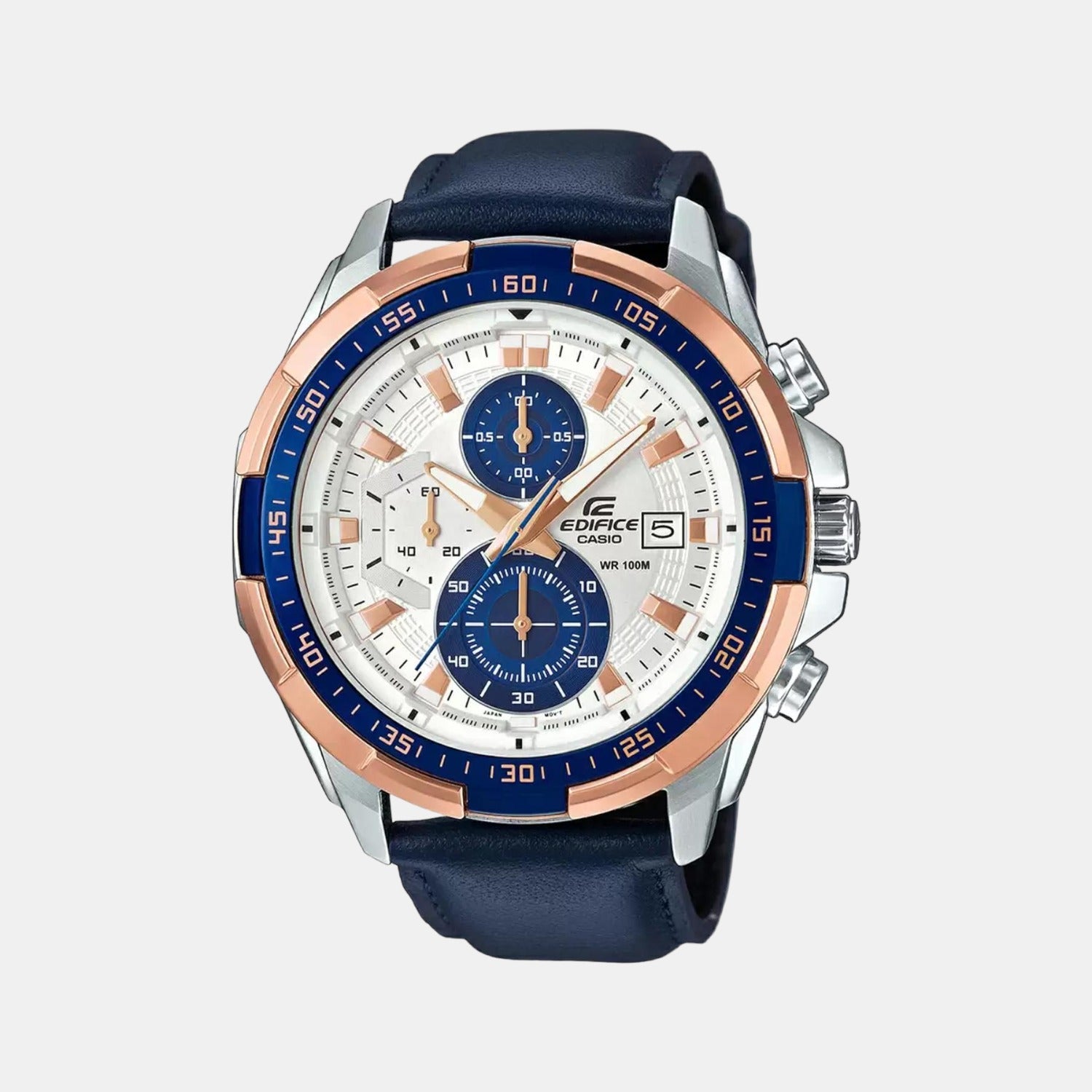 Edifice Men Quartz Cream Dial Chronograph Leather Watch EX306