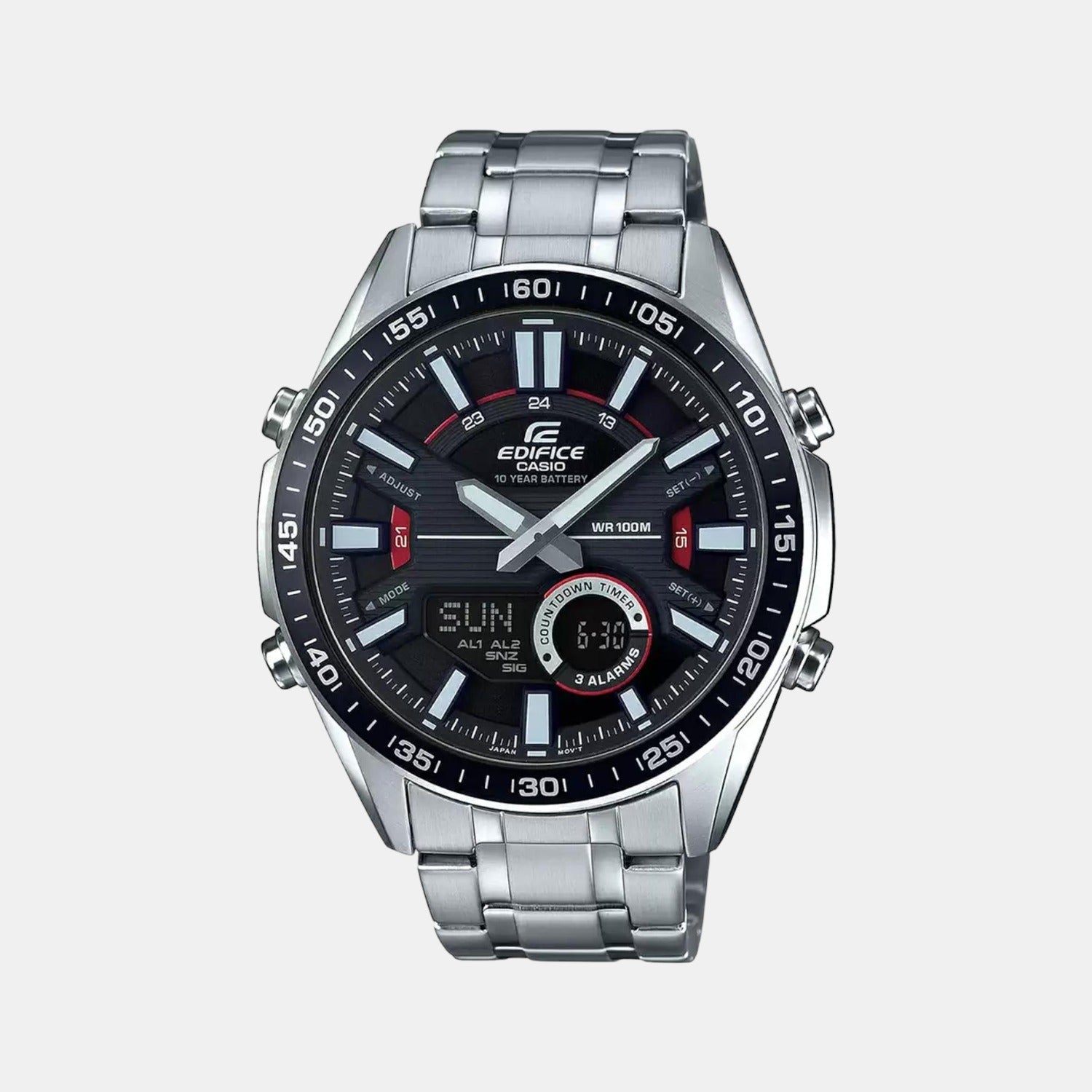 Edifice Men Quartz Black Dial Analog Stainless Steel Watch EX438