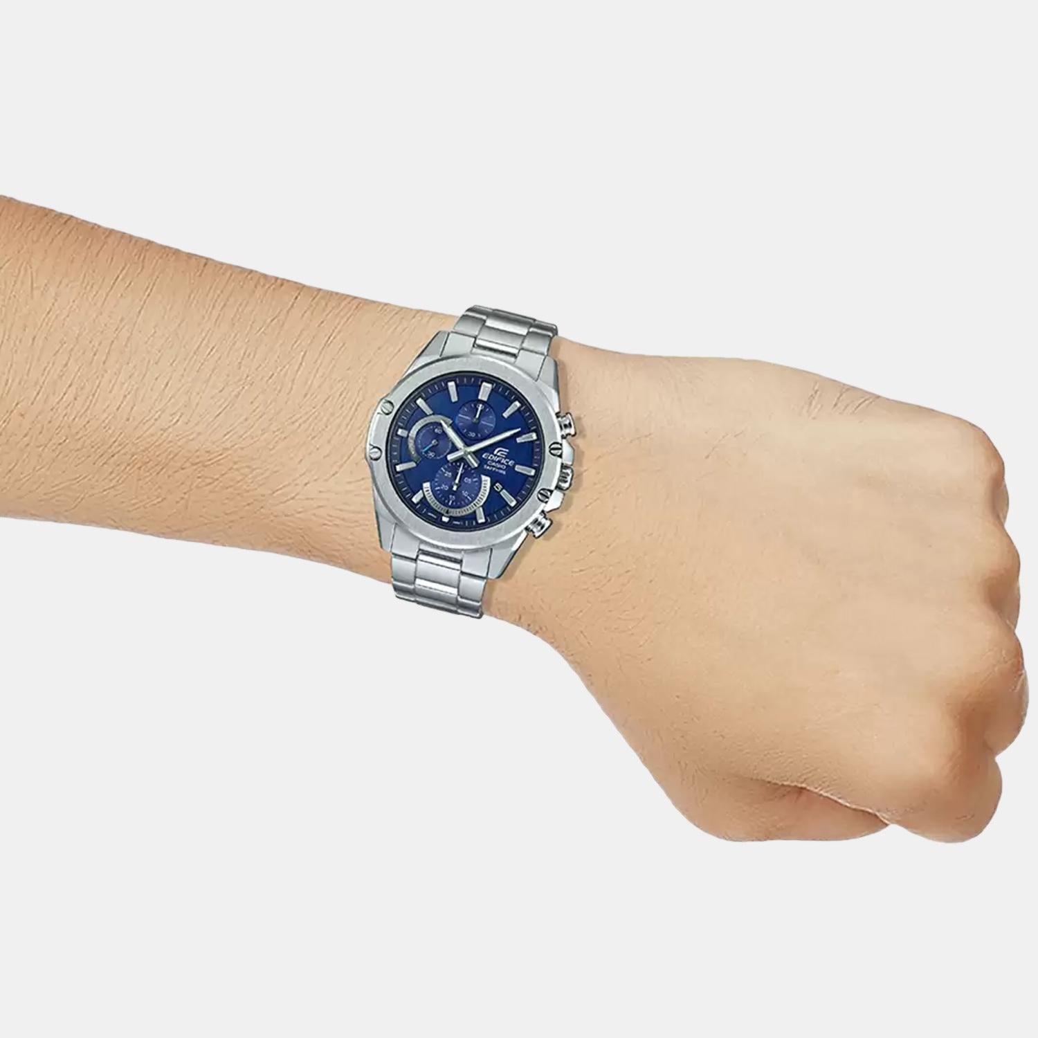 Edifice Men Quartz Blue Dial Chronograph Stainless Steel Watch EX507