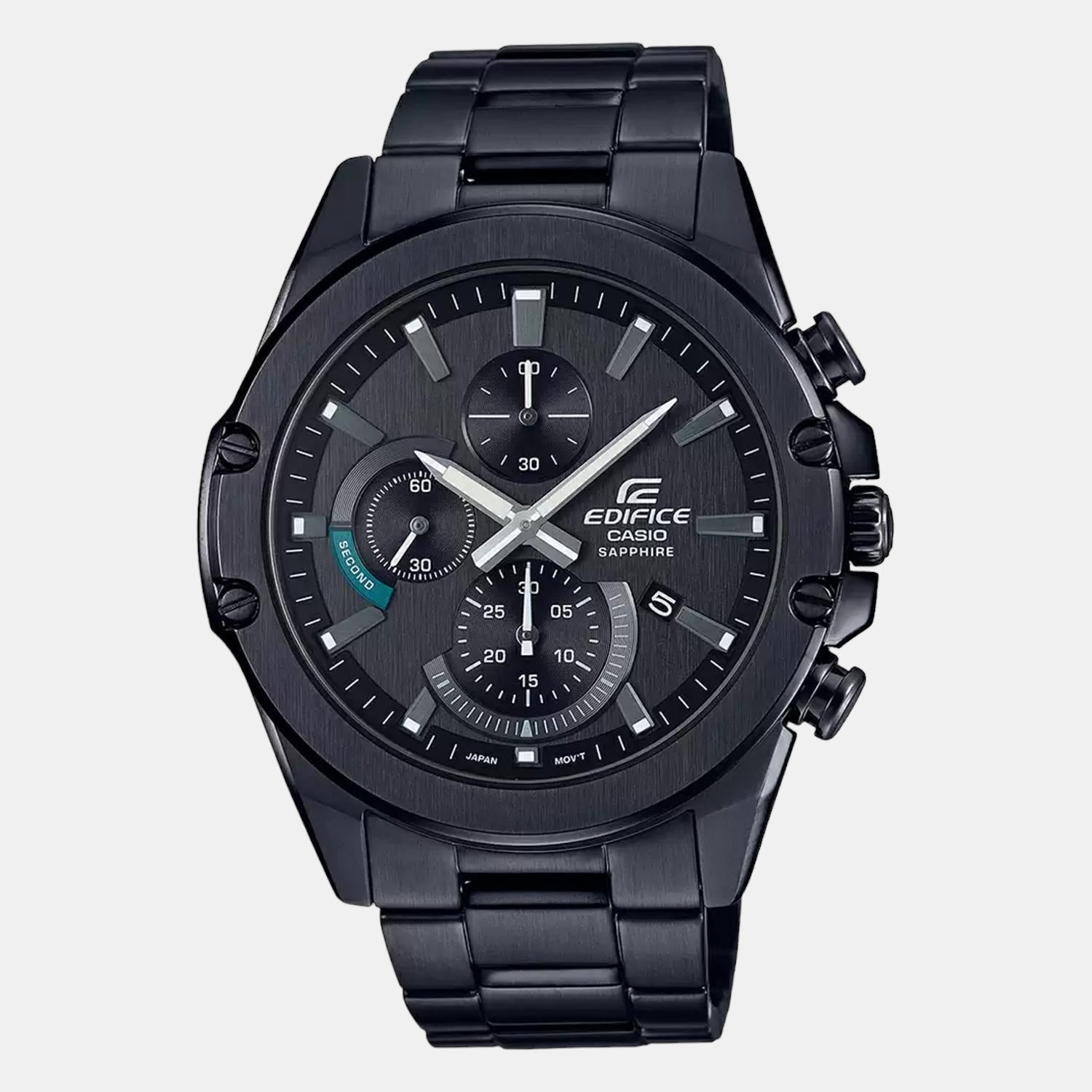 Edifice Men Quartz Black Dial Chronograph Stainless Steel Watch EX508